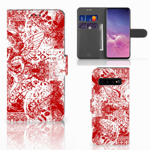 Telefoonhoesje met Naam Samsung Galaxy S10 Angel Skull Rood