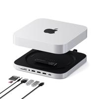 SATECHI Mac Mini Hub & Standaard met SSD-behuizing voor NVME/SATA M.2, Mac Mini Dock met USB-C 10Gbps, 3 USB-A 5/10Gbps,2.0 Audio Jack, voor Mac Mini M2 /M1,Mac Studio(Niet compatibel met M4) - Zilver