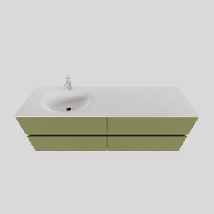 Badkamermeubel Solid Surface BWS Stockholm 150x46 cm Links Mat Groen 4 Laden (met 1 kraangat)