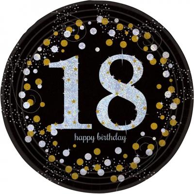 Bordjes 18 jaar stijlvol zwart-goud-zilver