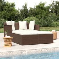 Ligbed met kussens 182x118x63 cm poly rattan bruin - thumbnail