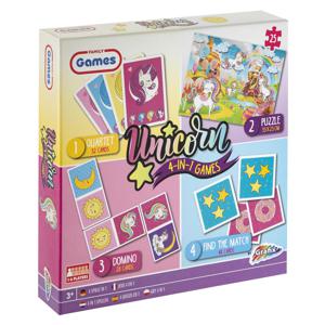 Grafix 4-in-1 Spel Unicorn Kwartet, Domino, Memory En Puzzel