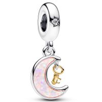 Pandora 762985C01 Hangbedel Two-tone Key and Moon zilver-kleursteen zilver-en goudkleurig-roze