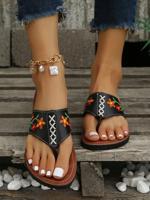 Colorful Small Flower Embroidered Boho Casual Flip-Flops