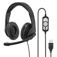 Hama HS-USB300 PC-headset USB met snoer, Stereo On Ear zwart, universeel