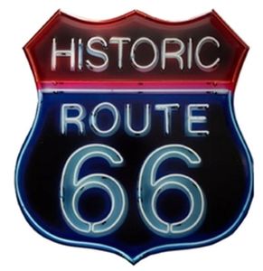 Historic Route 66 Neon Look Metalen Bord Met Reliëf - 50 x 60 cm