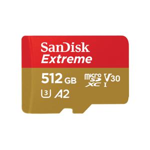 SanDisk Extreme microSDXC 512 GB geheugenkaart UHS-I U3, Class 10, V30, A2, incl. Adapter