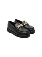 Moschino Kids mocassins en cuir à plaque logo - Noir