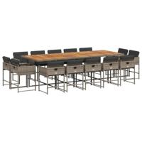 vidaXL 15-delige Tuinset met kussens poly rattan grijs, loungeset, loungeset tuin, tuinbankenset, tuintafel, loungeset buiten, tuinset lounge