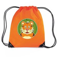 Tijger dieren trekkoord rugzak / gymtas oranje voor kinderen - thumbnail