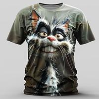 Grafisch Kat Retro vintage Casual Street Style Voor heren 3D-afdrukken T-shirt Buitensporten Feestdagen Uitgaan T-shirt Paars Grijs Korte mouw Strakke ronde hals Overhemd Lente zomer Kleding S M L XL Lightinthebox