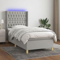 Boxspring met matras en LED stof lichtgrijs 100x200 cm SKU: V3139093