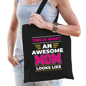 Awesome mom / geweldige moeder katoenen tas - zwart - 42 x 38 cm   -