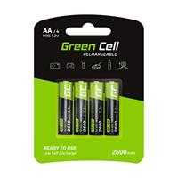 Green Cell 2600 mAh 1,2 V 4 stuks voorgeladen Ni-MH AA-batterijen, AA/Mignon, direct te gebruiken, sterke prestaties, lage zelfontlading, oplaadbare batterij, zonder geheugeneffect