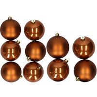 10x stuks kunststof kerstballen kaneel bruin 8 en 10 cm - thumbnail