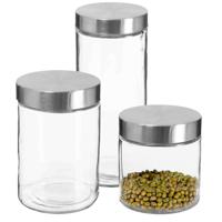 Set van 3x keuken voorraadbussen/potten glas RVS deksel - 3 formaten