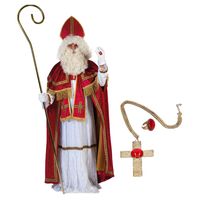 Sinterklaas kostuum - inclusief ring en kruis ketting met rode steen