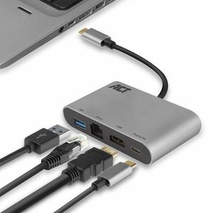 ACT USB-C 4K multiport adapter met HDMI, USB-A, LAN, USB-C met PD Pass-Through 60W