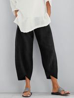 Plain Loosen Cotton Casual Elastic Band Pants