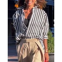 Dames Overhemd Blouse Zwart nappi Afdrukken Gestreept Casual Lange mouw Overhemdkraag Modieus Normale pasvorm Lente Herfst
