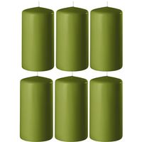 8x Olijf groene cilinderkaarsen/stompkaarsen 6 x 8 cm 27 branduren