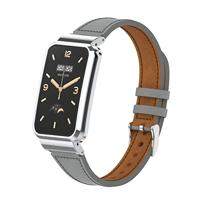 By Qubix - Classic leren bandje met case - Grijs - Xiaomi Smart band 7 Pro