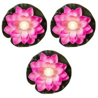 Set van 3x stuks roze waterlelies met LED-licht 13 cm