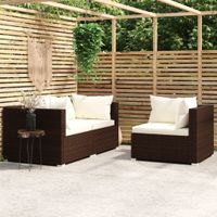 3-delige Loungeset met kussens poly rattan bruin - thumbnail