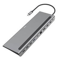 Hama USB C docking station 10 poorten (USB hub 4x USB A, 2x USB-C, 2x HDMI, 1x DisplayPort DP, 1x LAN/Ethernet, 10-in-1 hub met PD, 5 Gbit/s, 4K voor pc, notebook, Windows en Mac, 10 poorten) zilver