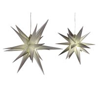 Verlichte 3D kerststerren - set 2x st - zilver - 35 en 60 cm - kunststof