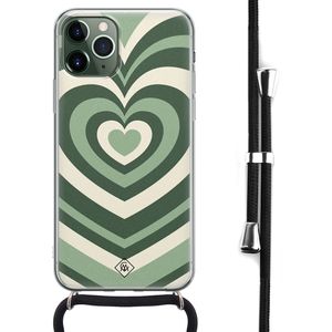 iPhone 11 Pro hoesje met koord - Crossbody - Hart groen swirl