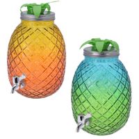 Set van 2x stuks glazen drank dispensers ananas geel/oranje en blauw/groen 4,7 liter - thumbnail