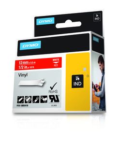 Labeltape DYMO IND RHINO 1805416 Vinyl Tapekleur: Rood Tekstkleur:Wit 12 mm 5.5 m