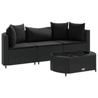 vidaXL 4-delige Loungeset met kussens poly rattan zwart, tuinset, tuinmeubel, terrasset, tuinbank, terrasmeubel, loungebank, loungeset tuin