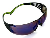 3M™ Securefit™ 400 veiligheidsbril, zwart/groen montuur, krasbestendig, spiegelende blauwe lenzen,