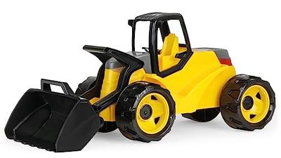 Lena 02142 Giga Trucks schep lader Pro zwart en geel, sterke reuzenwiellader ca. 67 cm, modern bouwvoertuig in showkarton, groot bouwplaatsspeelgoed voor kinderen vanaf 3 jaar