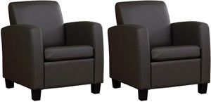 Set van 2 Donkerbruine leren landelijke fauteuils Joy - poot hout zwart - Toledo Leer Caffe (donkerbruin leer)