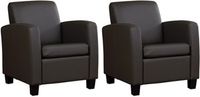 Set van 2 Donkerbruine leren landelijke fauteuils Joy - poot hout zwart - Toledo Leer Caffe (donkerbruin leer) - thumbnail