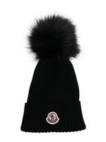 Moncler Enfant bonnet nervuré à patch logo - Noir