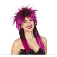 Carnaval verkleed pruik punk/rockster - paars - voor dames - one size - foute party - thumbnail