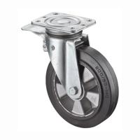 Zwenkwiel voor zware belasting, diameter 200 mm, Trgf.450 kg, totale vastzetter, rubber, 138 mm, 110 mm BS ROLLEN