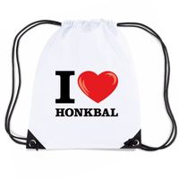 Nylon I love honkbal rugzak wit met rijgkoord - thumbnail