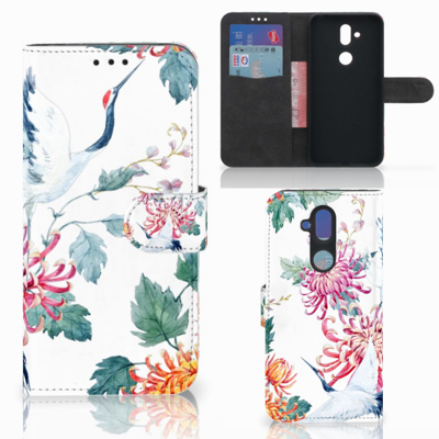 Nokia 8.1 Telefoonhoesje met Pasjes Bird Flowers Nokia 8.1 Telefoonhoesje met Pasjes Bird Flowers