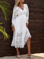 Women's Ethnic Pattern Lace Balloon Sleeve Cover Hip Prom Evening Dress Party Wedding Women's Ethnic Pattern Lace Balloon Sleeve Cover Hip Prom Evening Dress Party Wedding