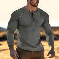 Voor heren Henley-shirt T-shirt Effen Henley Straat Vakantie Lange mouw Veters Kleding Modieus Ontwerper Basic Lightinthebox - thumbnail