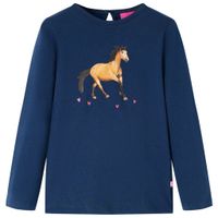 Kindershirt met lange mouwen paardenprint 104 marineblauw