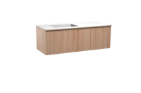 Balmani Forma zwevend badmeubel 135 x 55 cm naturel eiken met Tablo Stretto asymmetrisch linkse wastafel in solid surface mat wit, Verticale symmetrische rechte ribbel