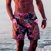 Voor heren Boardshorts Zwemshorts Lange zwembroeken Trekkoord met Mesh-voering Elastische taille Blad Flamingo Grafische prints Sneldrogend Korte Casual Dagelijks Feestdagen Hawaii Boho Geel Blozend Lightinthebox