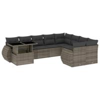vidaXL 10-delige Loungeset met kussens poly rattan grijs