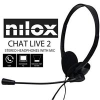 Nilox, PC stereo hoofdtelefoon voor school, kantoor, met verstelbare hoofdband en volumeregelaar, licht, met 1,8 m lange kabel, 2 x 3,5 mm jack voor hoofdtelefoon en microfoon